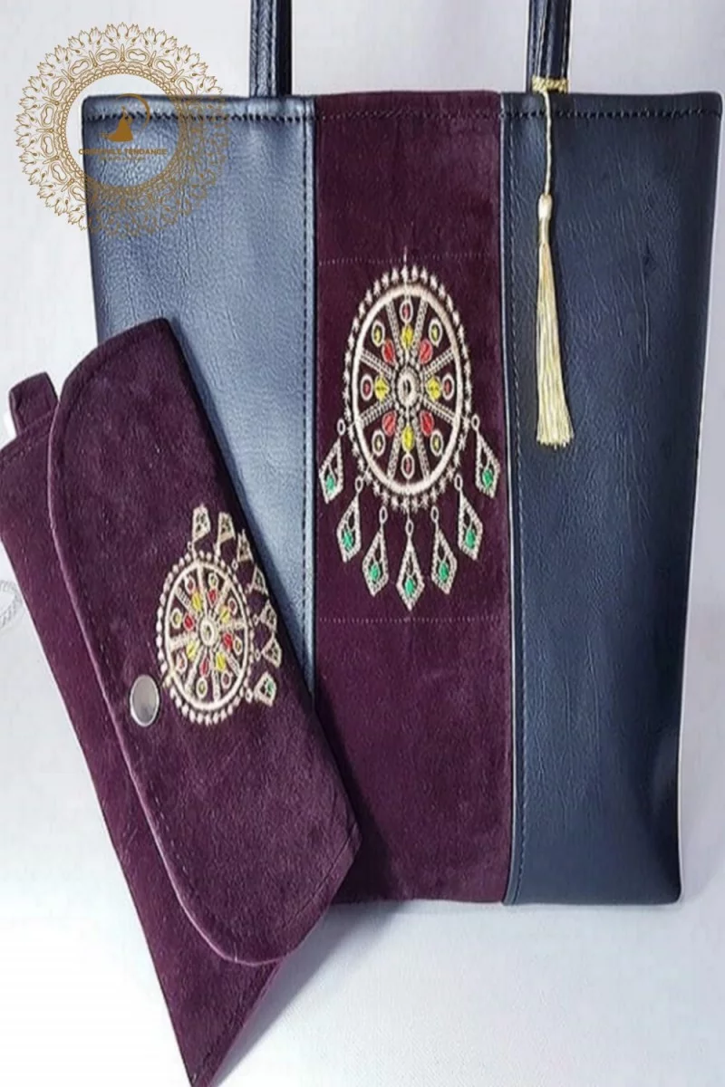 Handbag (imitation leather and velvet) - orientaletendance