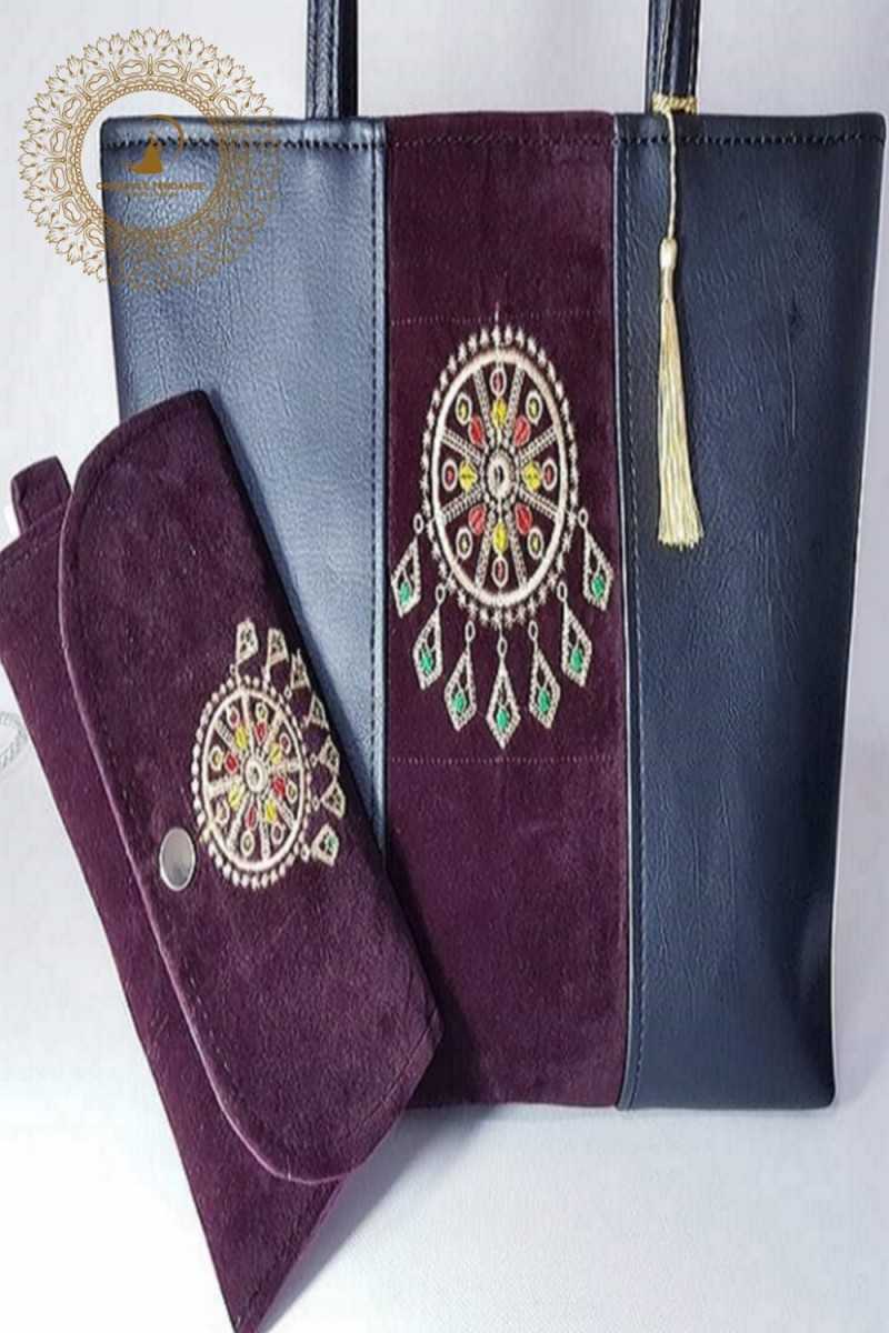 Handbag (imitation leather and velvet)