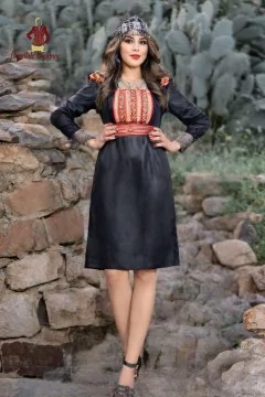 Black satin Nadia Kabyle Dress for event 2025 collection