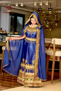 Robe Kabyle Assia dress, bare shoulders, in satin,
