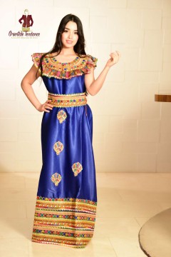 Robe Kabyle de cérémonie Tirine bleue en satin