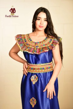 Robe Kabyle de cérémonie Tirine bleue en satin