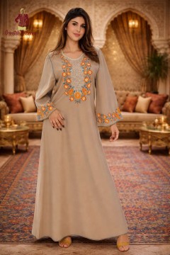 Gandoura Satin Brodée Yasmine élégante avec Gandoura Satin Brodée Yasmine élégante avec