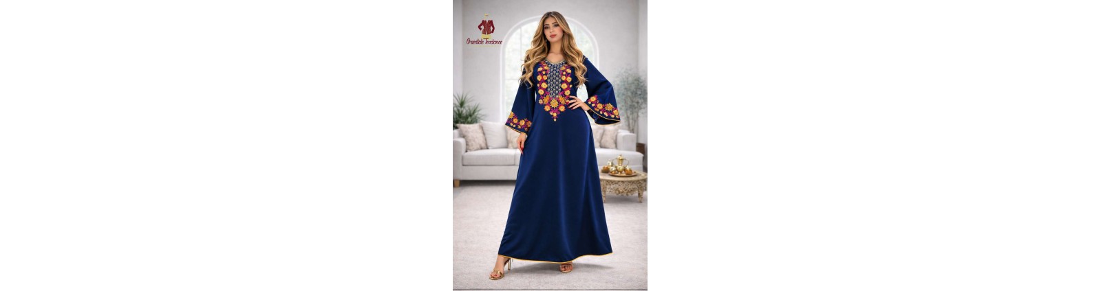 Nawel Embroidered Satin Gandoura