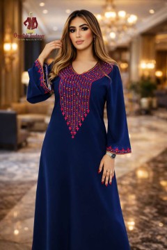 Gandoura Royale Brodée NADIA bleu luxe orientale élégante femme
