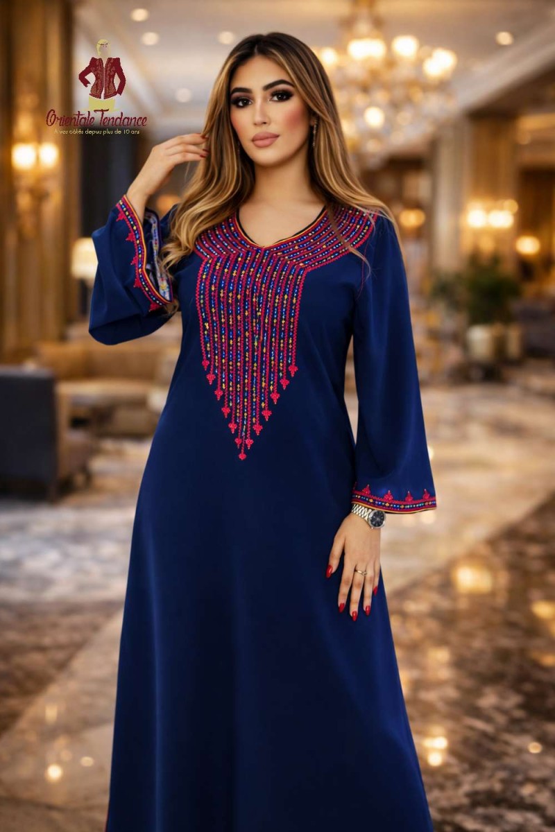 Gandoura Royale Brodée NADIA bleu luxe orientale élégante femme