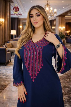 Gandoura Royale Brodée NADIA bleu luxe orientale élégante femme